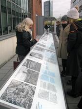 Adelheid Schmitz, Faculty of Social Sciences and Cultural Studies, guides the international guests through the memorial "Alter Schlachthof"